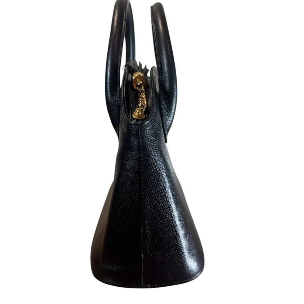 VALENTINO GARAVANI Black Saffiano Leather Bowler Dome Top Handle Bag Vtg Auth